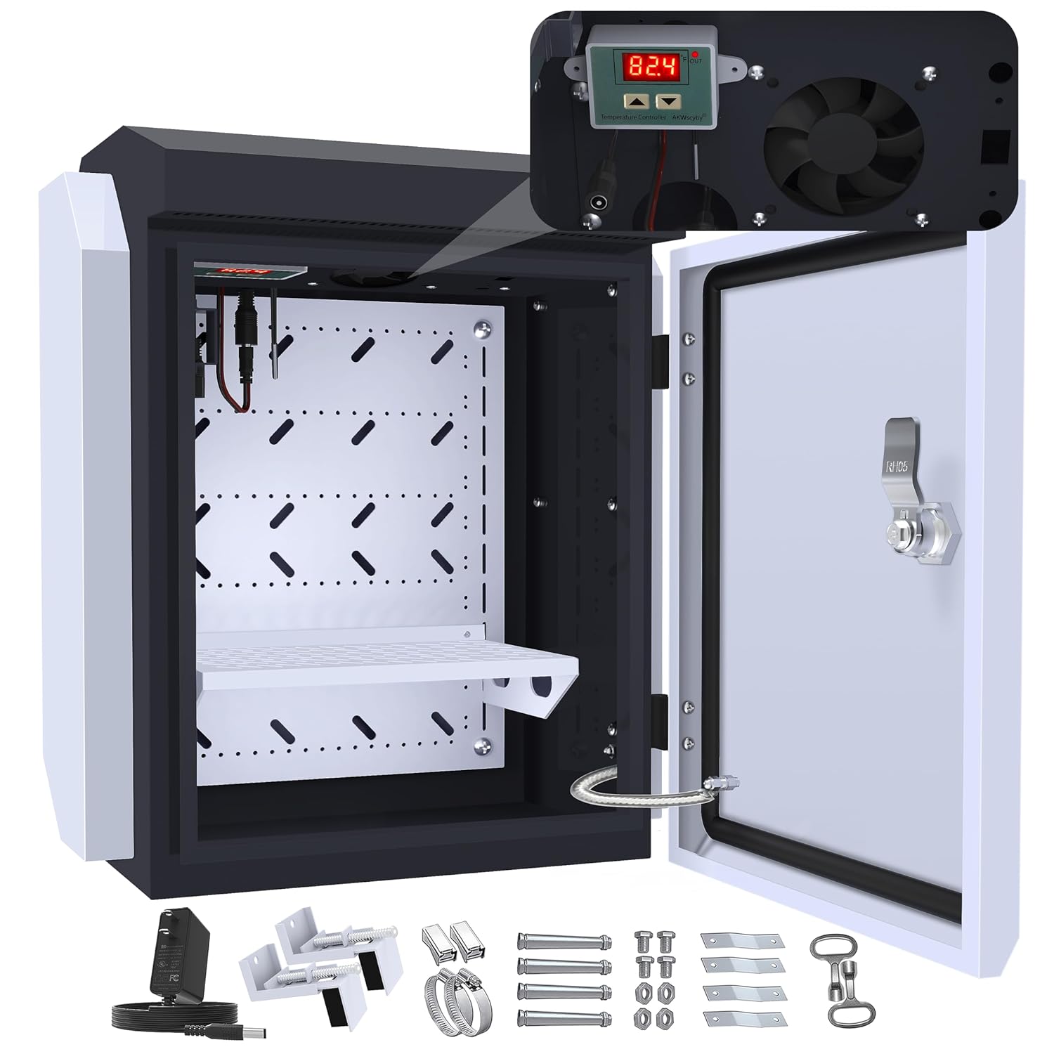 Outdoor Electrical Box with Thermostat and Fan for Precise Temperature Control, IP65 Water Resistant Rating, 15.7"x12.6"x9.6" Dimensions
