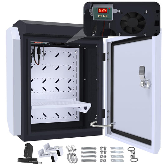 Outdoor Electrical Box with Thermostat and Fan for Precise Temperature Control, IP65 Water Resistant Rating, 15.7"x12.6"x9.6" Dimensions