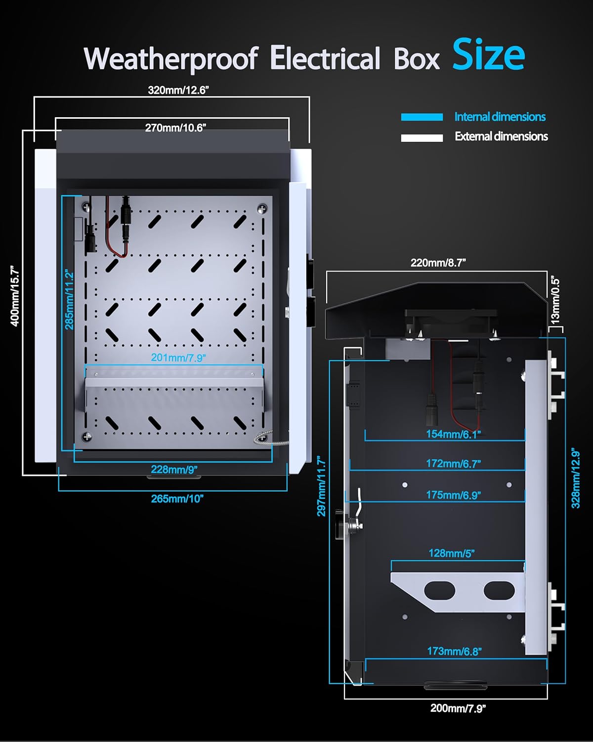 Outdoor Electrical Box with Thermostat and Fan for Precise Temperature Control, IP65 Water Resistant Rating, 15.7"x12.6"x9.6" Dimensions