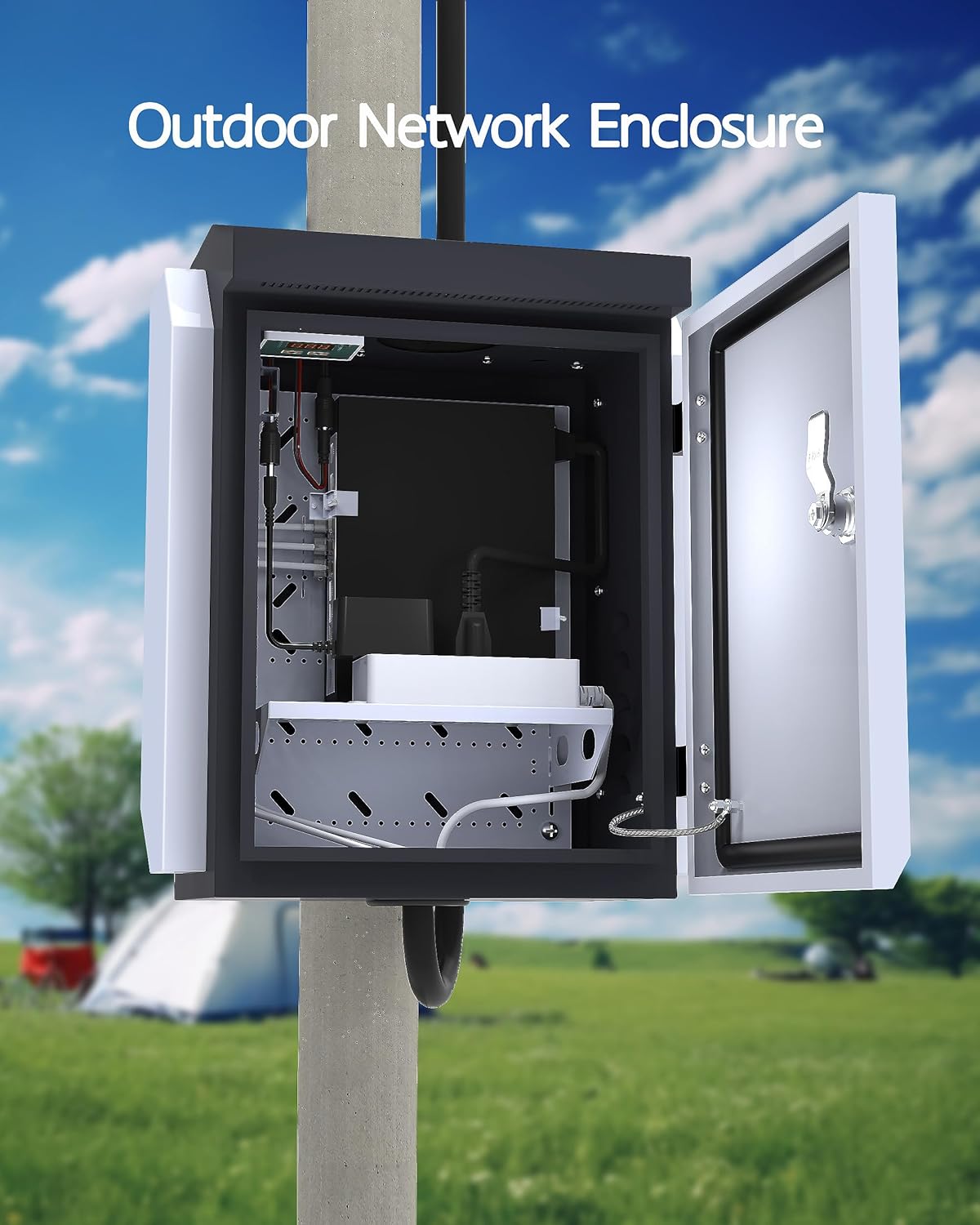 Outdoor Electrical Box with Thermostat and Fan for Precise Temperature Control, IP65 Water Resistant Rating, 15.7"x12.6"x9.6" Dimensions