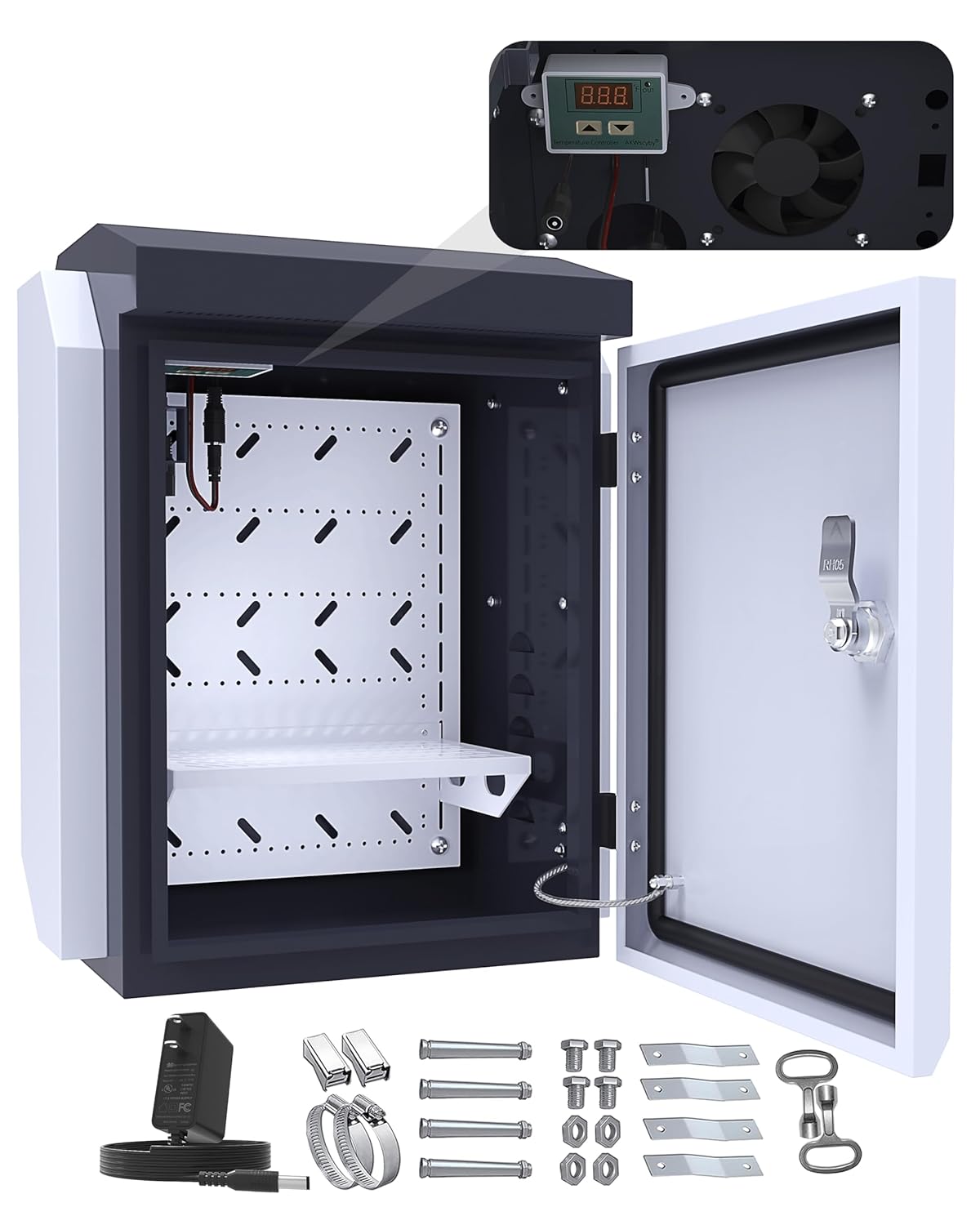 Outdoor Electrical Box with Thermostat and Fan for Precise Temperature Control, IP65 Water Resistant Rating, 15.7"x12.6"x9.6" Dimensions