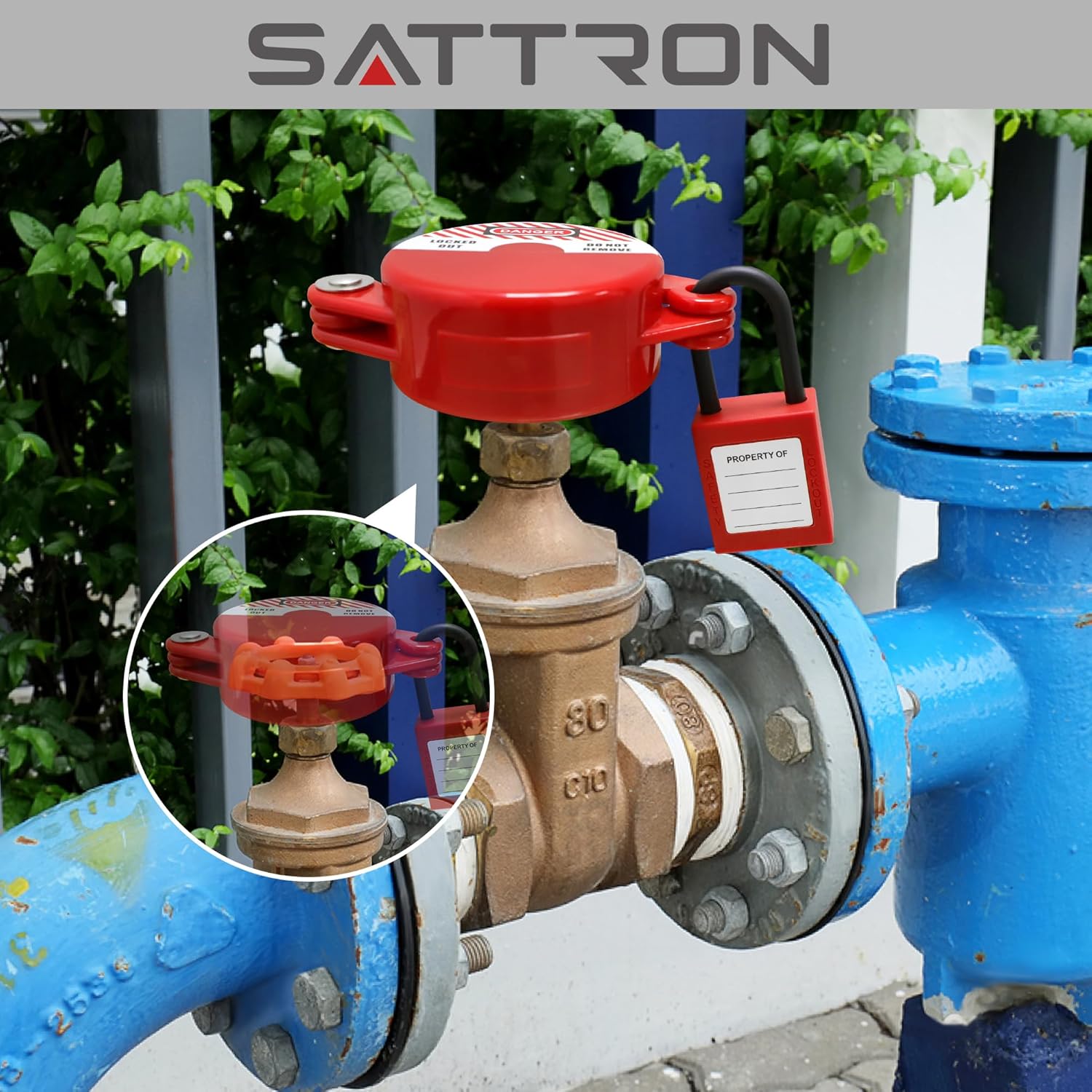 Outdoor Faucet Lock Set with Gate Valve Lockout and Safety Padlocks - Prevent Water Theft and Unauthorized Use - Fits 1 to 2-1/2 inch Dia Valve Handles - Propane Tank Valve Lockout Device