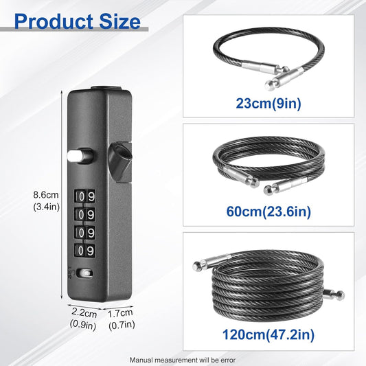 Outdoor Fence Gate Locks Set with Small Combination Cable Lock and 3 Steel Ropes - Ideal for Bike, Luggage, Door, Locker, Cabinets - Grey Color, 1 Pack