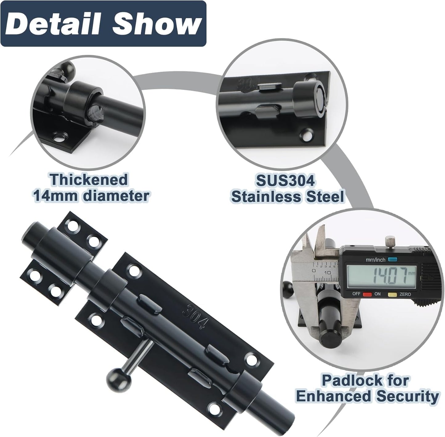Outdoor Fence Gate Slide Bolt Latch Set with Padlock - Heavy Duty Barrel Bolt Locks for Wooden Fence, Shed, Door - Gate Hardware Kit