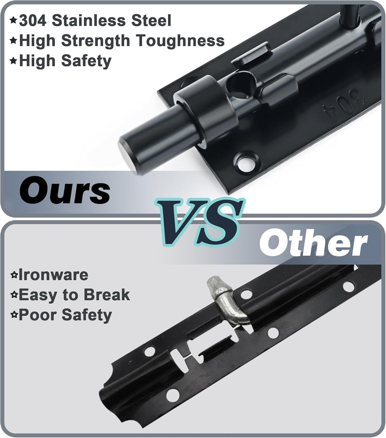 Outdoor Fence Gate Slide Bolt Latch Set with Padlock - Heavy Duty Barrel Bolt Locks for Wooden Fence, Shed, Door - Gate Hardware Kit