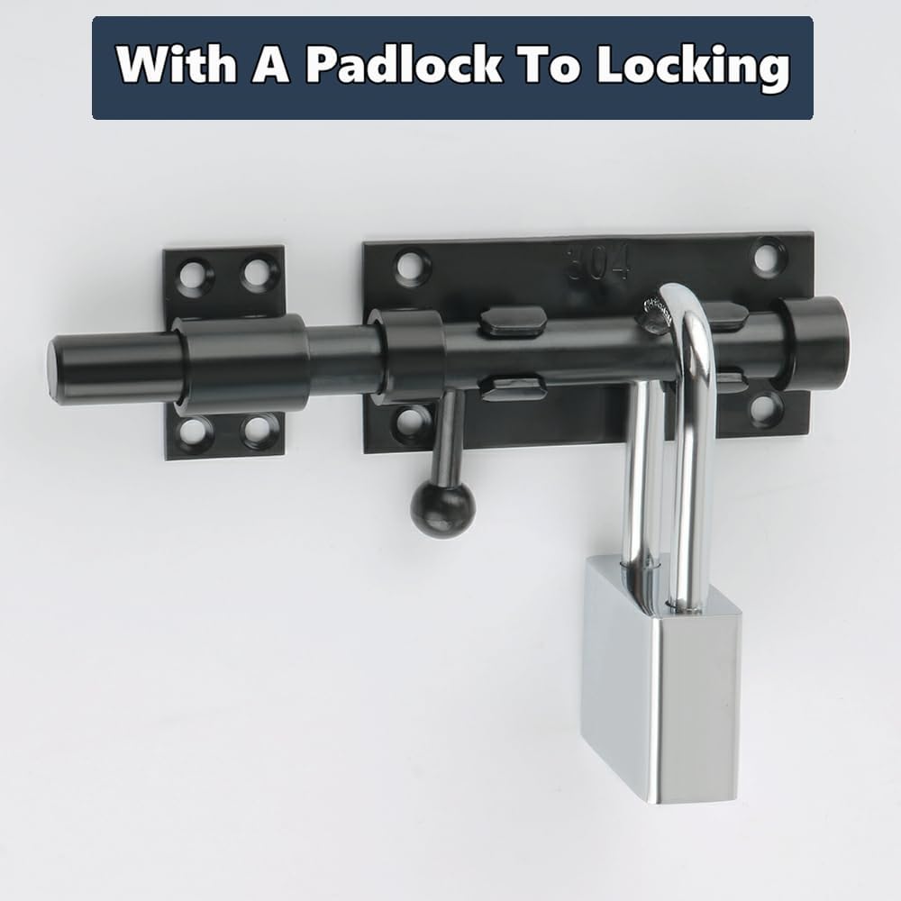 Outdoor Fence Gate Slide Bolt Latch Set with Padlock - Heavy Duty Barrel Bolt Locks for Wooden Fence, Shed, Door - Gate Hardware Kit
