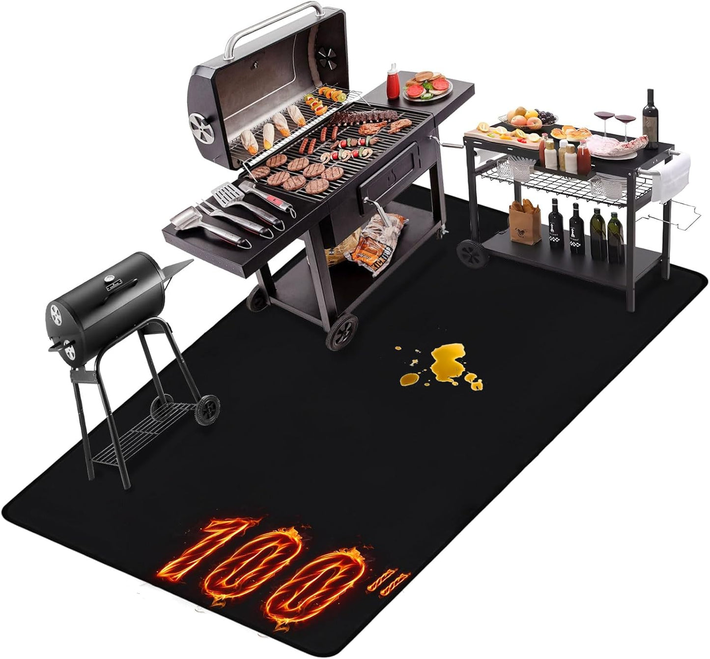 Outdoor Grill Mat - 100x51 Inches, Fireproof & Waterproof BBQ Mat for Deck and Patio Protection from Oil & Stains
