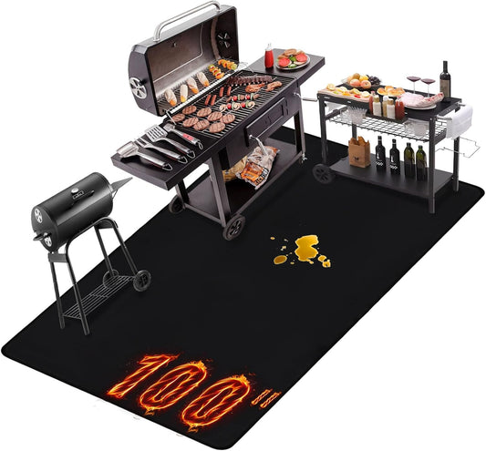 Outdoor Grill Mat - 100x51 Inches, Fireproof & Waterproof BBQ Mat for Deck and Patio Protection from Oil & Stains