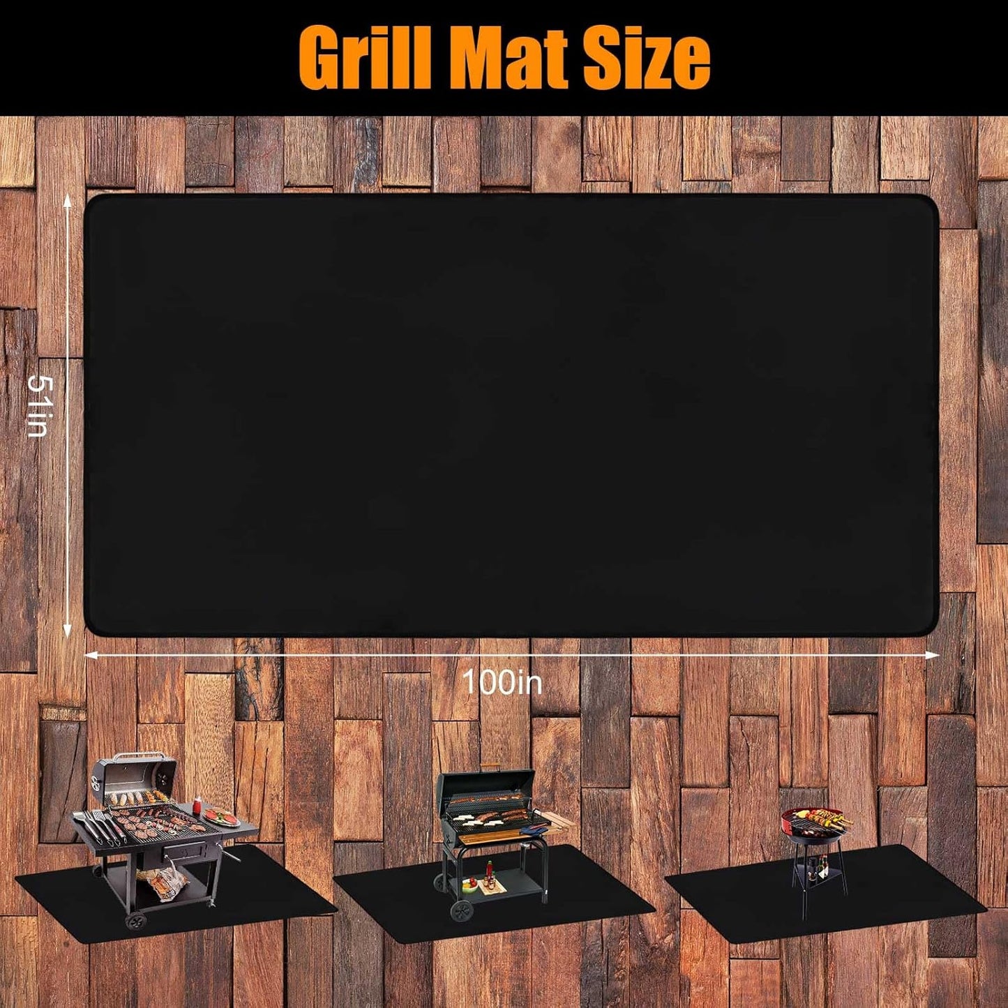 Outdoor Grill Mat - 100x51 Inches, Fireproof & Waterproof BBQ Mat for Deck and Patio Protection from Oil & Stains