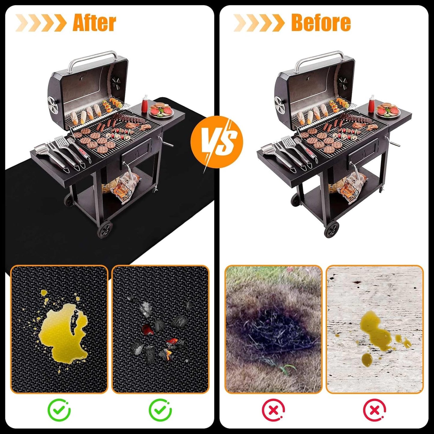 Outdoor Grill Mat - 100x51 Inches, Fireproof & Waterproof BBQ Mat for Deck and Patio Protection from Oil & Stains