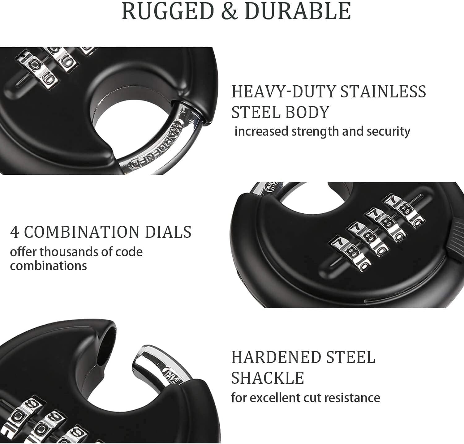 Outdoor Heavy Duty 4 Digit Combination Disc Padlock for Storage Unit, Gate, Fence, Trailer - DAYGOS Combo Discus Lock