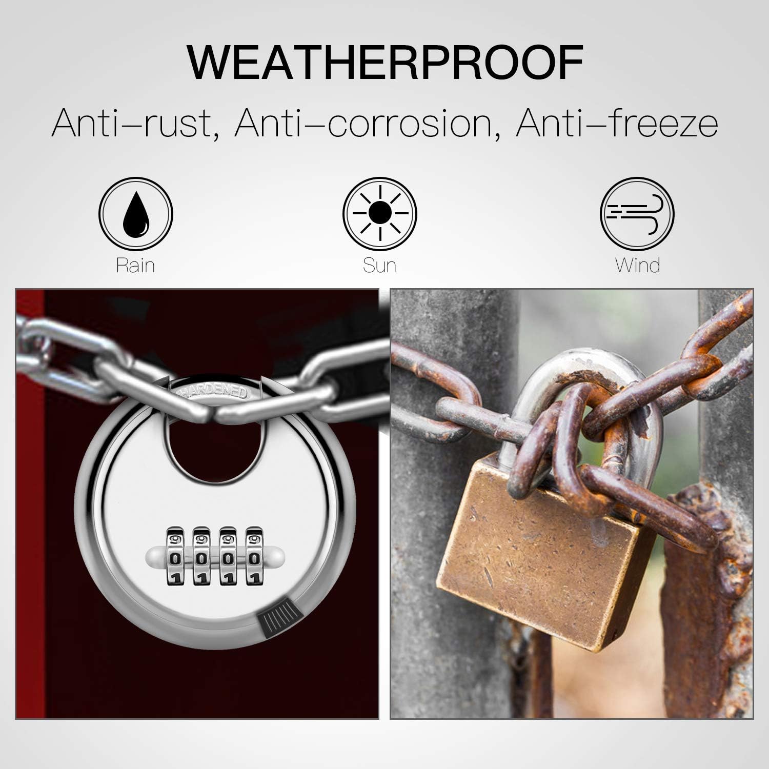 Outdoor Heavy Duty 4 Digit Combination Disc Padlock for Storage Unit, Gate, Fence, Trailer - DAYGOS Combo Discus Lock