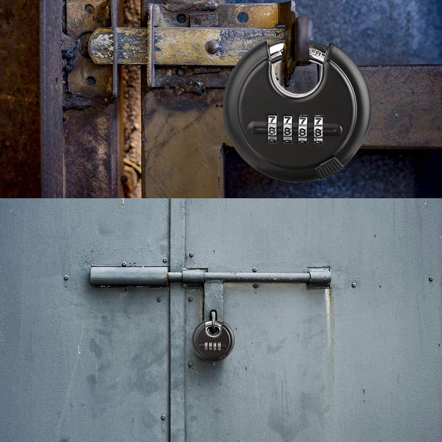 Outdoor Heavy Duty 4 Digit Combination Disc Padlock for Storage Unit, Gate, Fence, Trailer - DAYGOS Combo Discus Lock