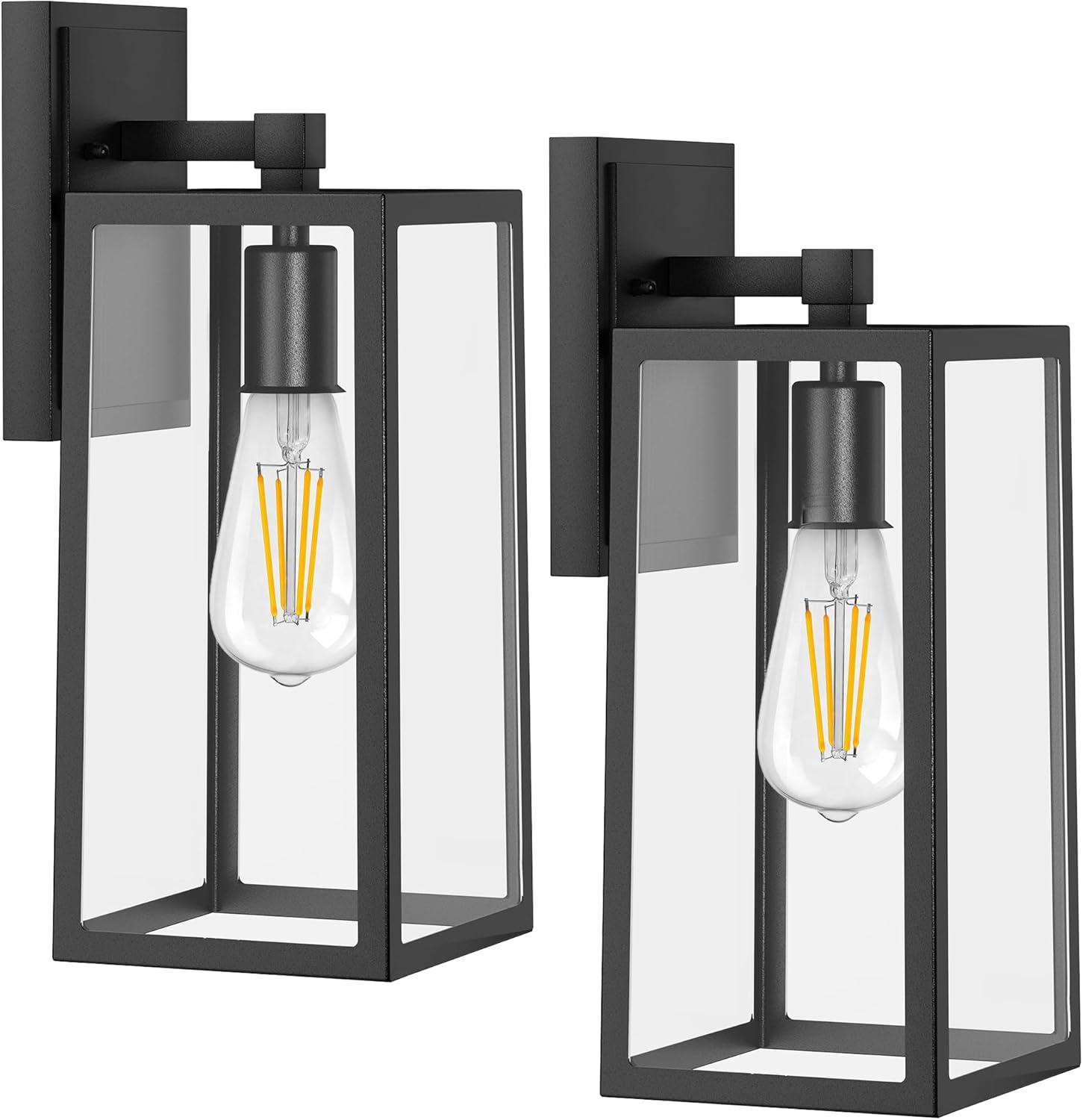 Outdoor Wall Mount Light Fixtures, Waterproof Exterior Sconces with Clear Glass, Black Aluminum, Anti-Rust for Garage, Doorway - 2 Pack