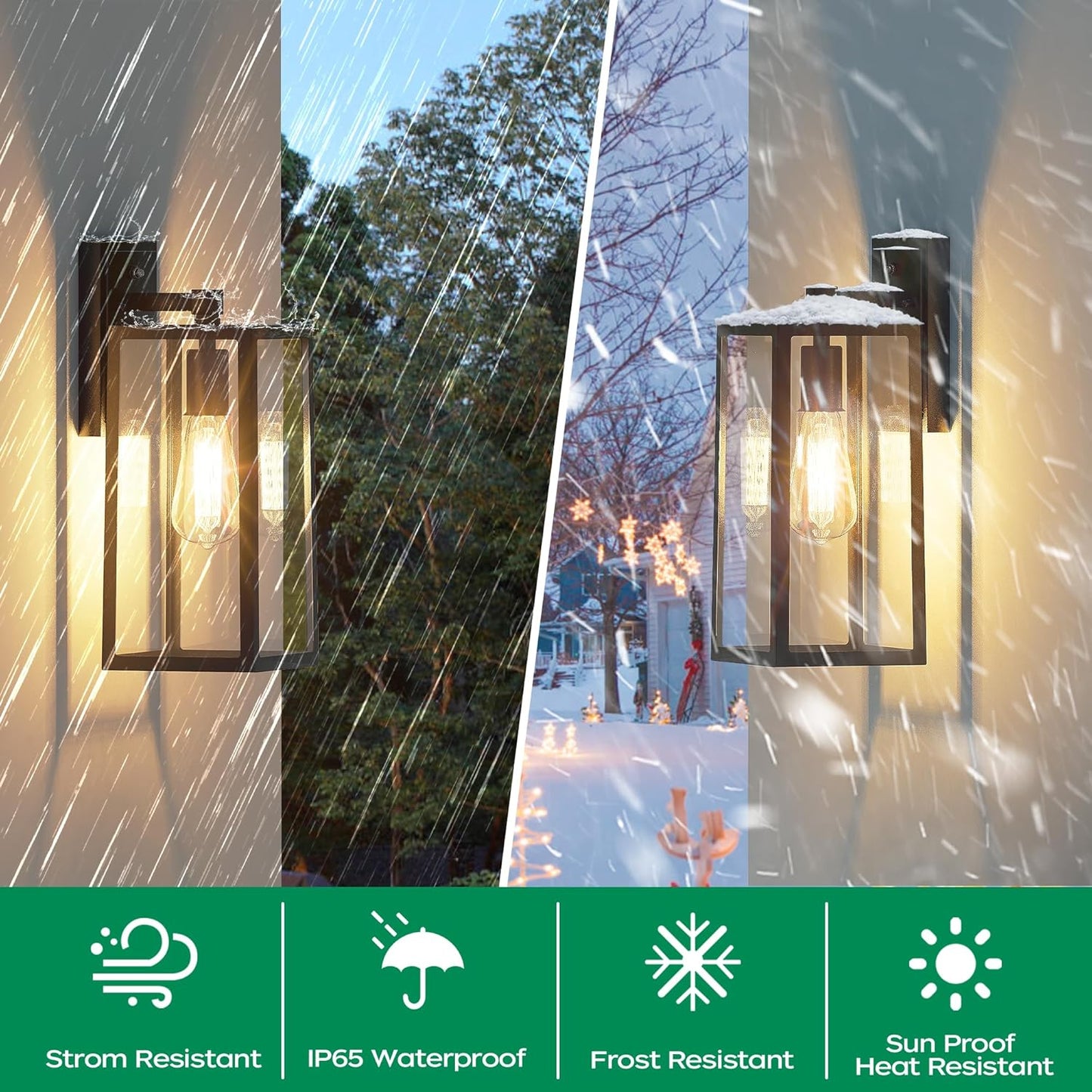 Outdoor Wall Mount Light Fixtures, Waterproof Exterior Sconces with Clear Glass, Black Aluminum, Anti-Rust for Garage, Doorway - 2 Pack