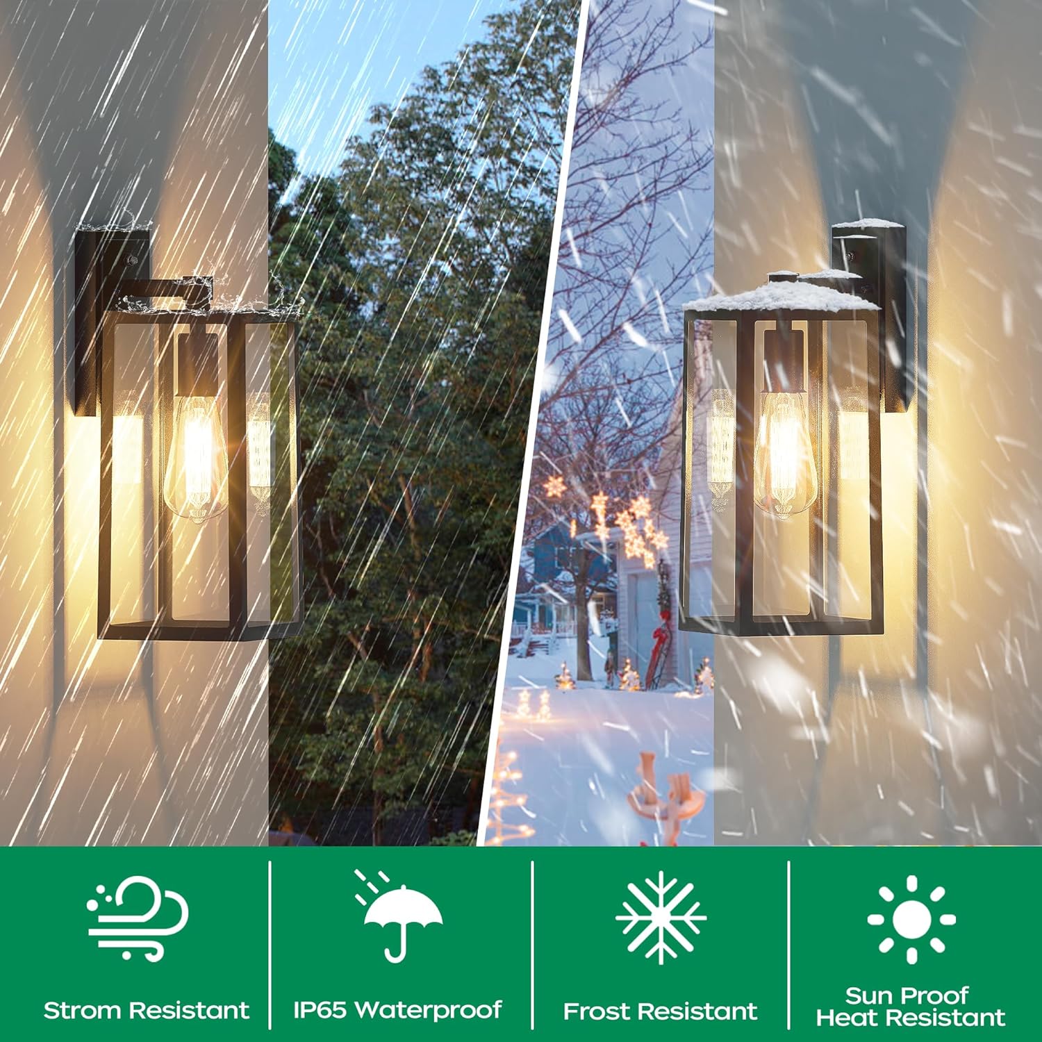 Outdoor Wall Mount Light Fixtures, Waterproof Exterior Sconces with Clear Glass, Black Aluminum, Anti-Rust for Garage, Doorway - 2 Pack