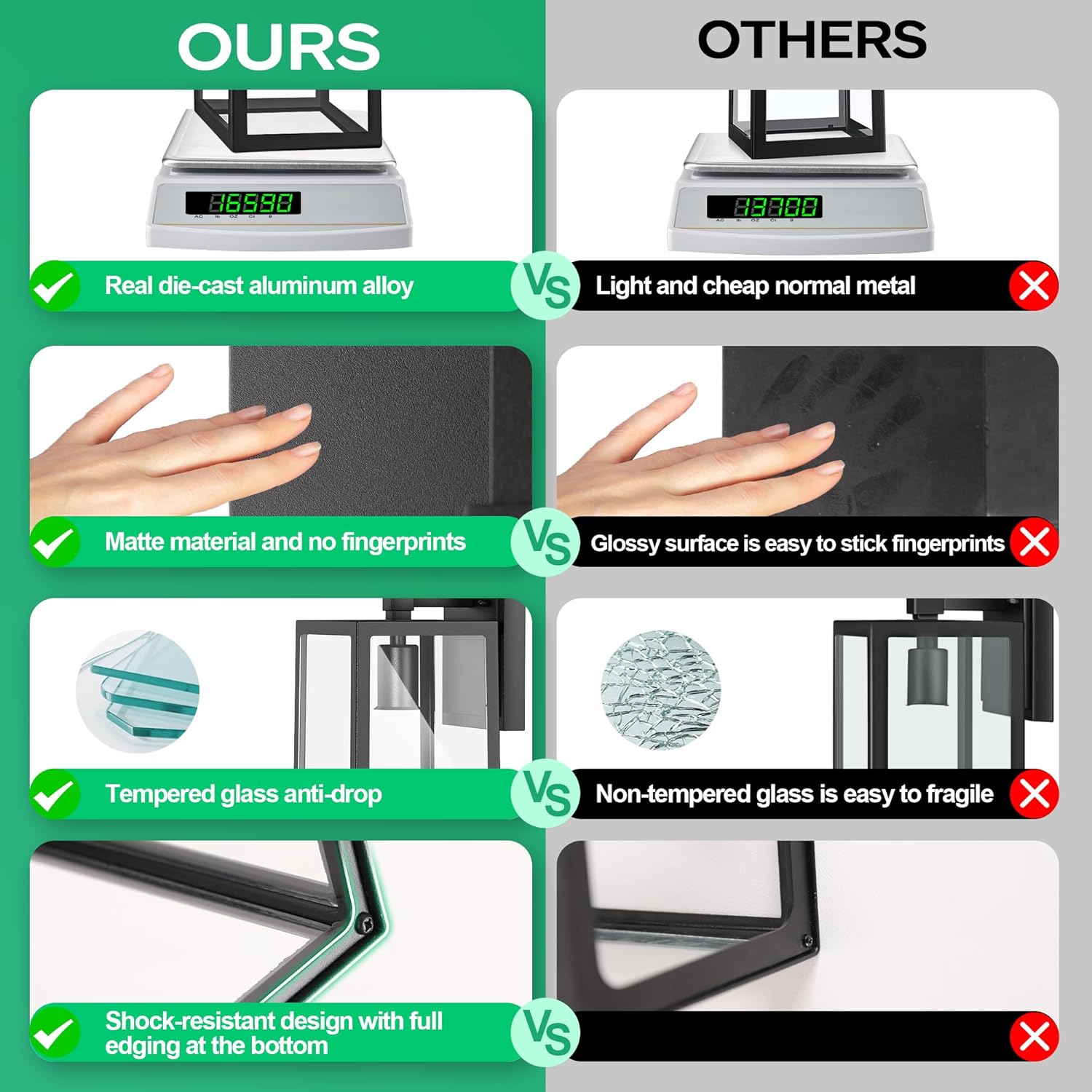 Outdoor Wall Mount Light Fixtures, Waterproof Exterior Sconces with Clear Glass, Black Aluminum, Anti-Rust for Garage, Doorway - 2 Pack