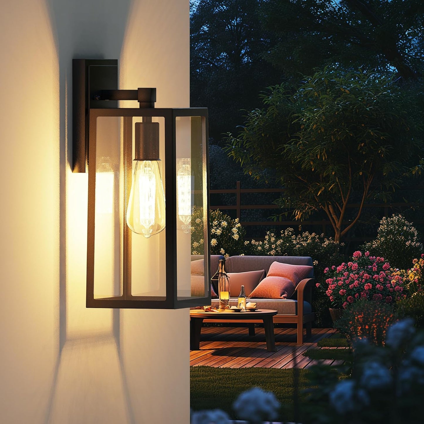 Outdoor Wall Mount Light Fixtures, Waterproof Exterior Sconces with Clear Glass, Black Aluminum, Anti-Rust for Garage, Doorway - 2 Pack