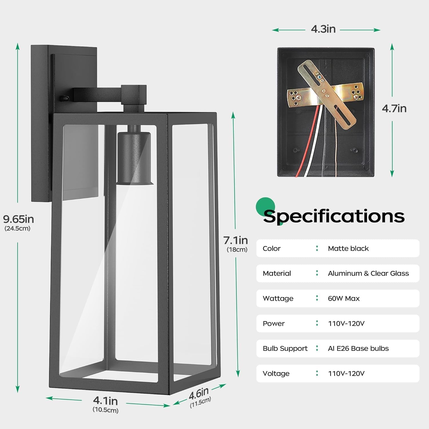 Outdoor Wall Mount Light Fixtures, Waterproof Exterior Sconces with Clear Glass, Black Aluminum, Anti-Rust for Garage, Doorway - 2 Pack