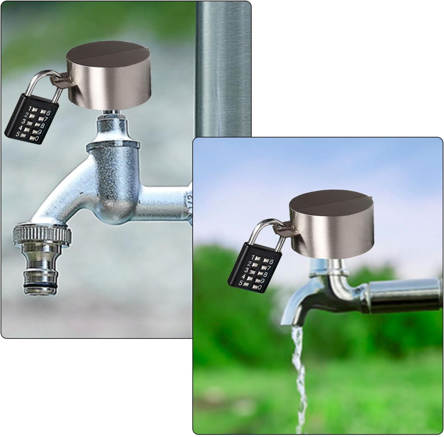 Outdoor Water Spigot Lock with Padlock - Prevent Water Theft and Unauthorized Use - Hose Bib Lock for Outside Faucets