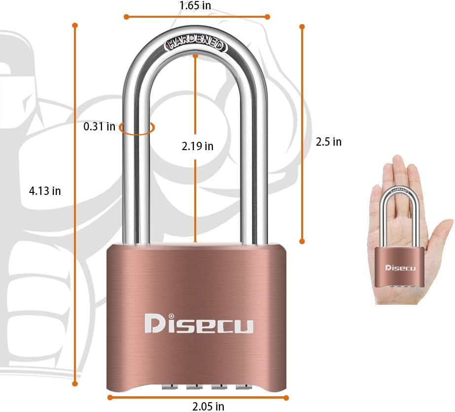 Outdoor Waterproof Heavy Duty 4 Digit Combination Lock with Long Shackle for School Gym Locker, Hasp Storage, Fence, Gate - Brass - WildKart