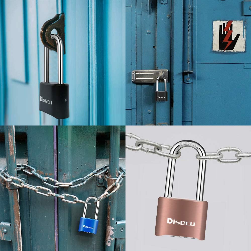 Outdoor Waterproof Heavy Duty 4 Digit Combination Lock with Long Shackle for School Gym Locker, Hasp Storage, Fence, Gate - Brass - WildKart