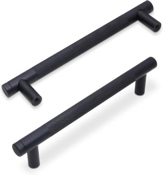 Pack of 10 5-Inch Matte Black Knurled Cabinet Handles - Black Drawer Pulls for Kitchen Cabinets