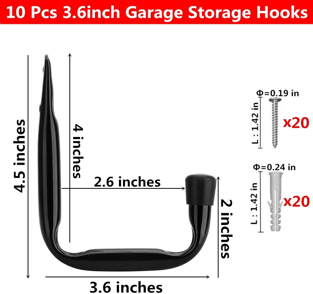 Pack of 10 Black Heavy Duty J Utility Hangers for Garage Storage by Yisunnan
