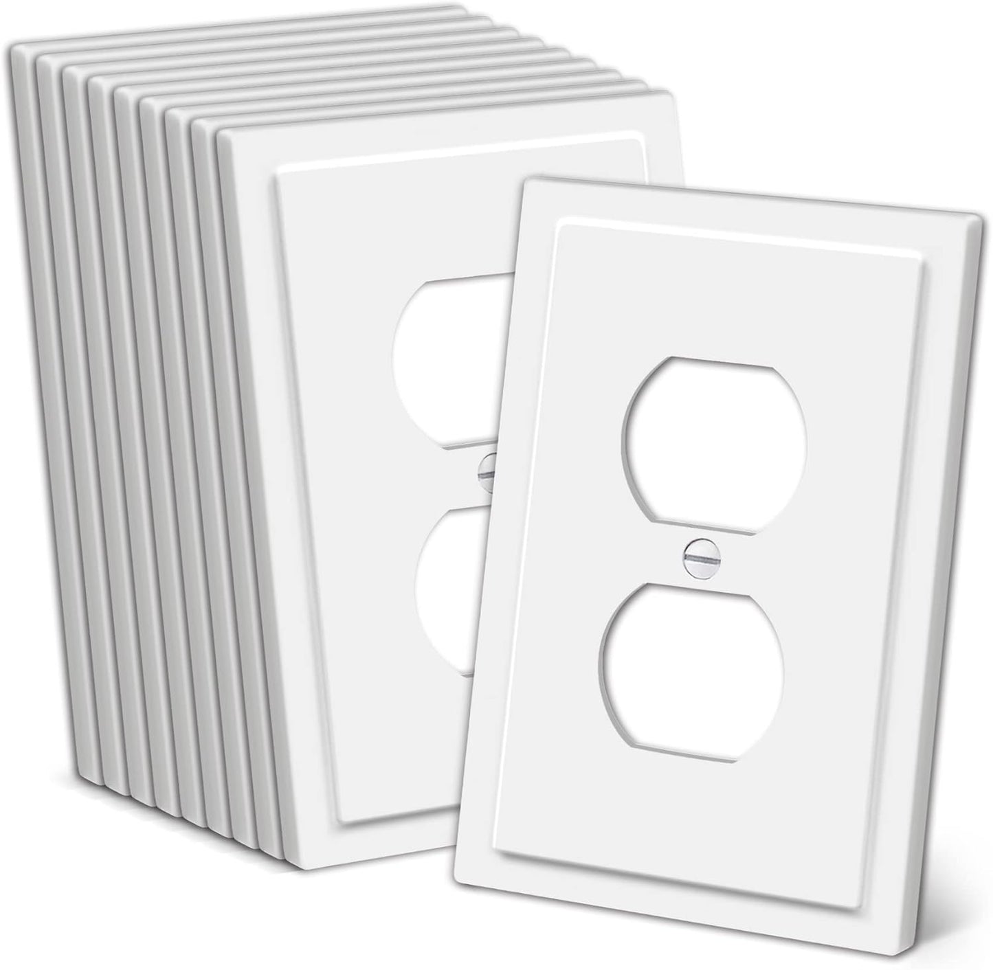 Pack of 10 CML Hardware CML Modern Framed Single Duplex Wall Plate Covers, 1-Gang Switch Plates, Impact Resistant Polycarbonate, Standard Size 3.15”X 4.87”, UL Listed, White