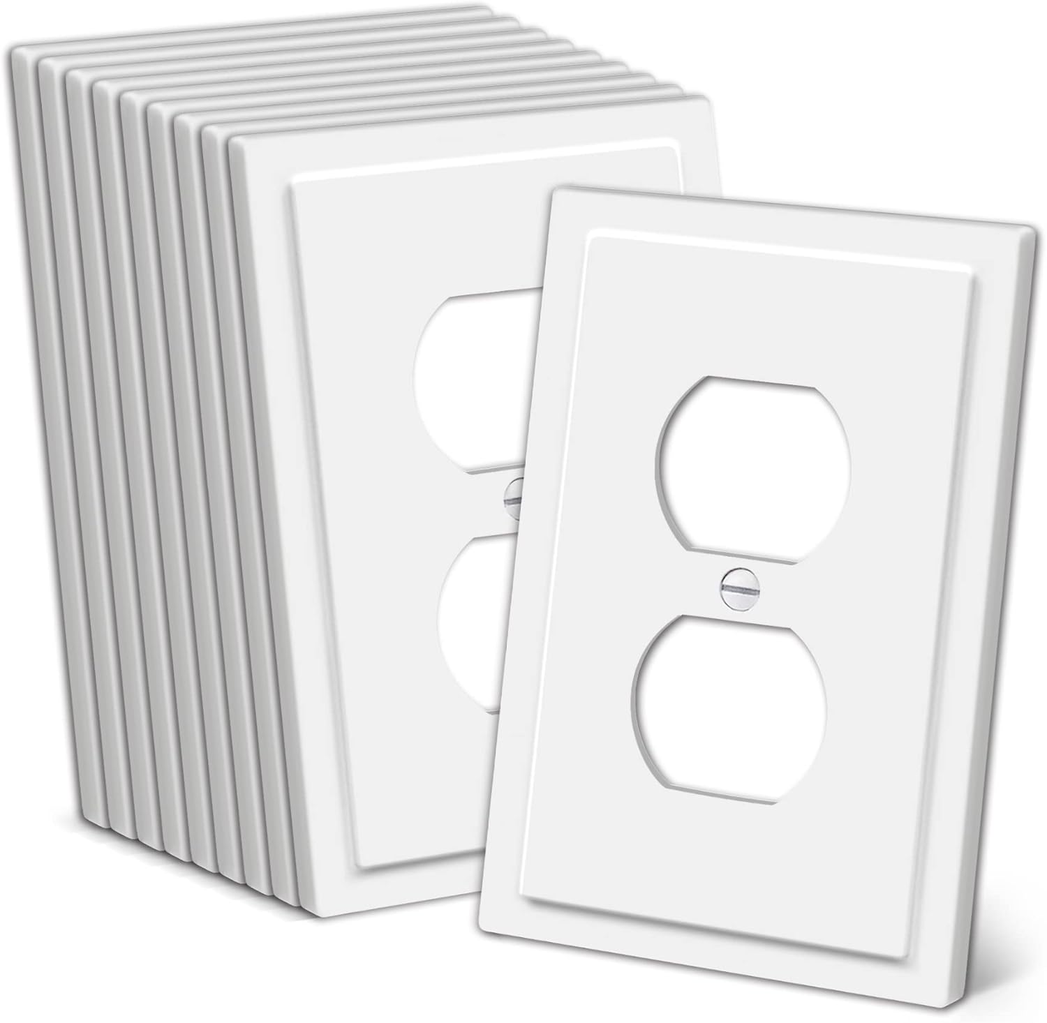 Pack of 10 CML Hardware CML Modern Framed Single Duplex Wall Plate Covers, 1-Gang Switch Plates, Impact Resistant Polycarbonate, Standard Size 3.15”X 4.87”, UL Listed, White