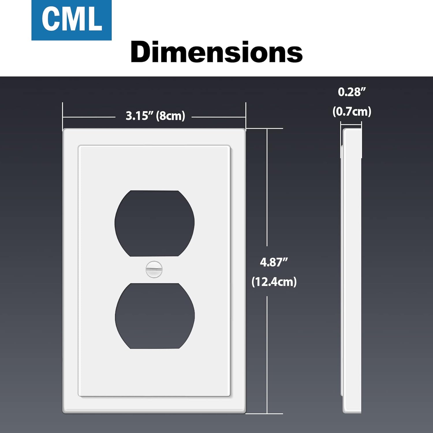 Pack of 10 CML Hardware CML Modern Framed Single Duplex Wall Plate Covers, 1-Gang Switch Plates, Impact Resistant Polycarbonate, Standard Size 3.15”X 4.87”, UL Listed, White