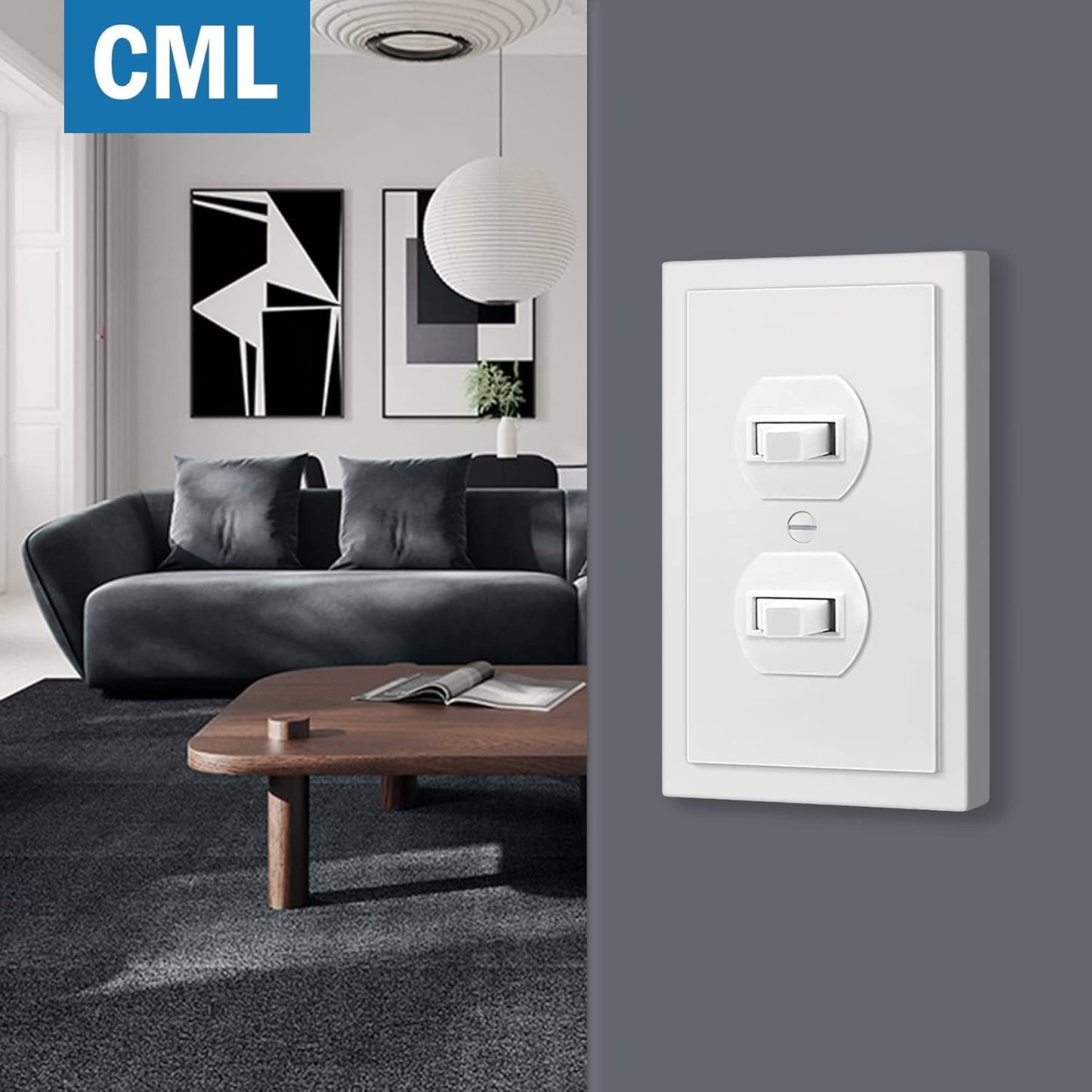 Pack of 10 CML Hardware CML Modern Framed Single Duplex Wall Plate Covers, 1-Gang Switch Plates, Impact Resistant Polycarbonate, Standard Size 3.15”X 4.87”, UL Listed, White