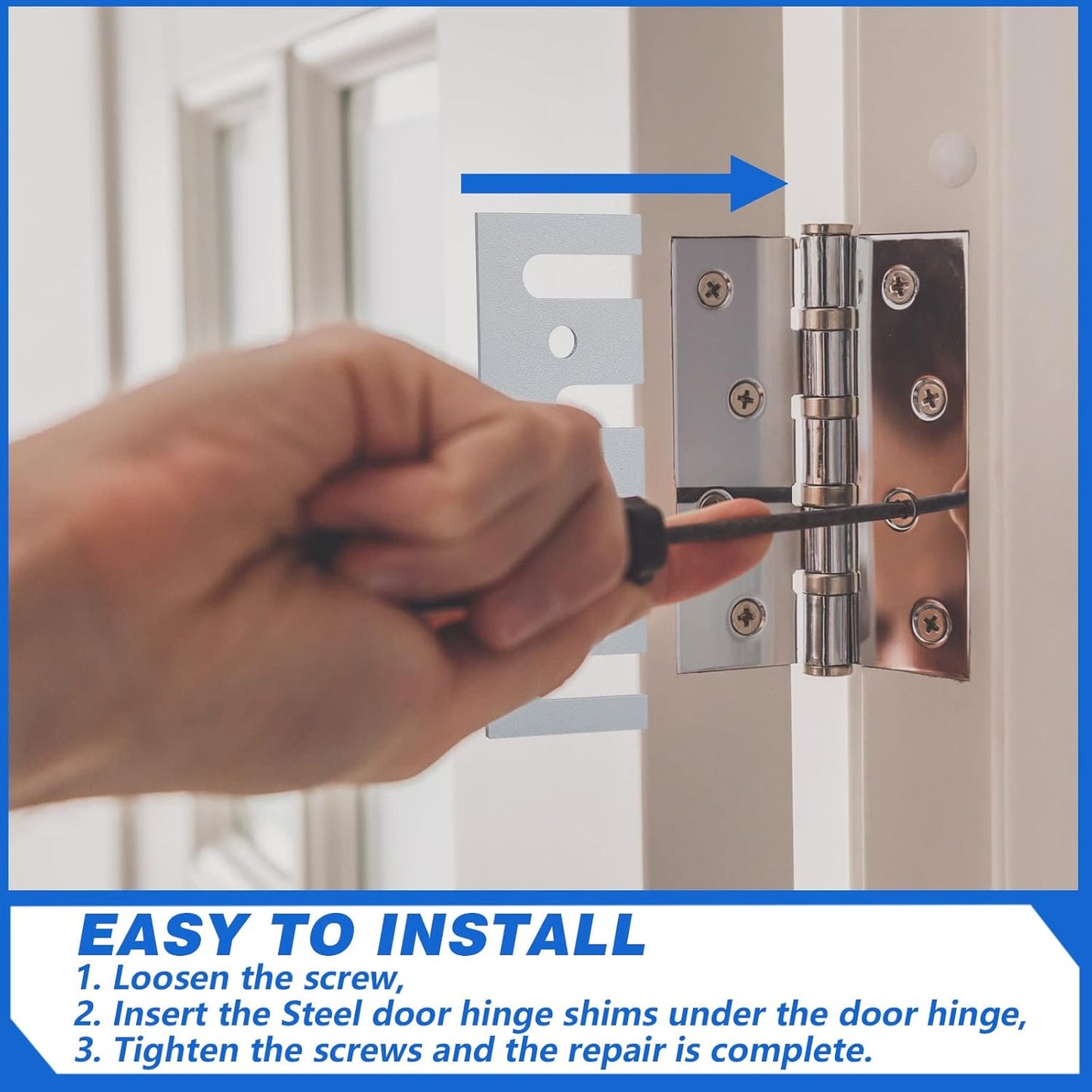 Pack of 10 Gray Stainless Steel Door Hinge Repair Kit Shims - 16 Gauge Steel, Coated Finish, 4-1/2" Length x 1-5/8" Width