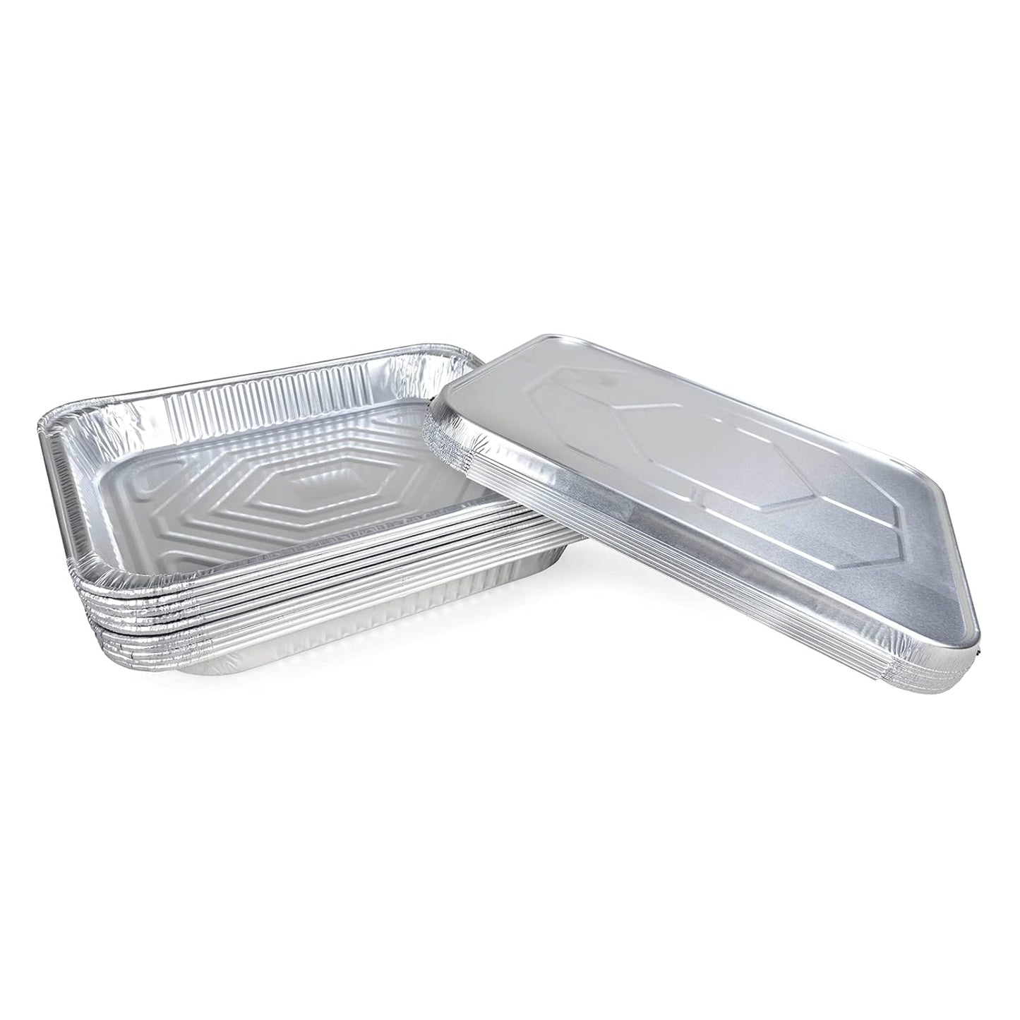 Pack of 10 Half-Size Aluminum Steam Table Pans with Lids - Shallow 13" x 11" x 1.5" - Disposable Foil Pans for Grilling, Roasting, BBQ, Cooking - Ideal for Baking and Freezing