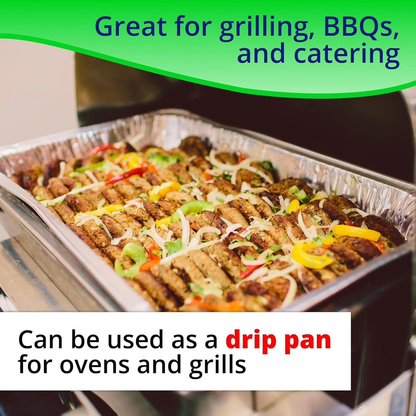 Pack of 10 Half-Size Aluminum Steam Table Pans with Lids - Shallow 13" x 11" x 1.5" - Disposable Foil Pans for Grilling, Roasting, BBQ, Cooking - Ideal for Baking and Freezing