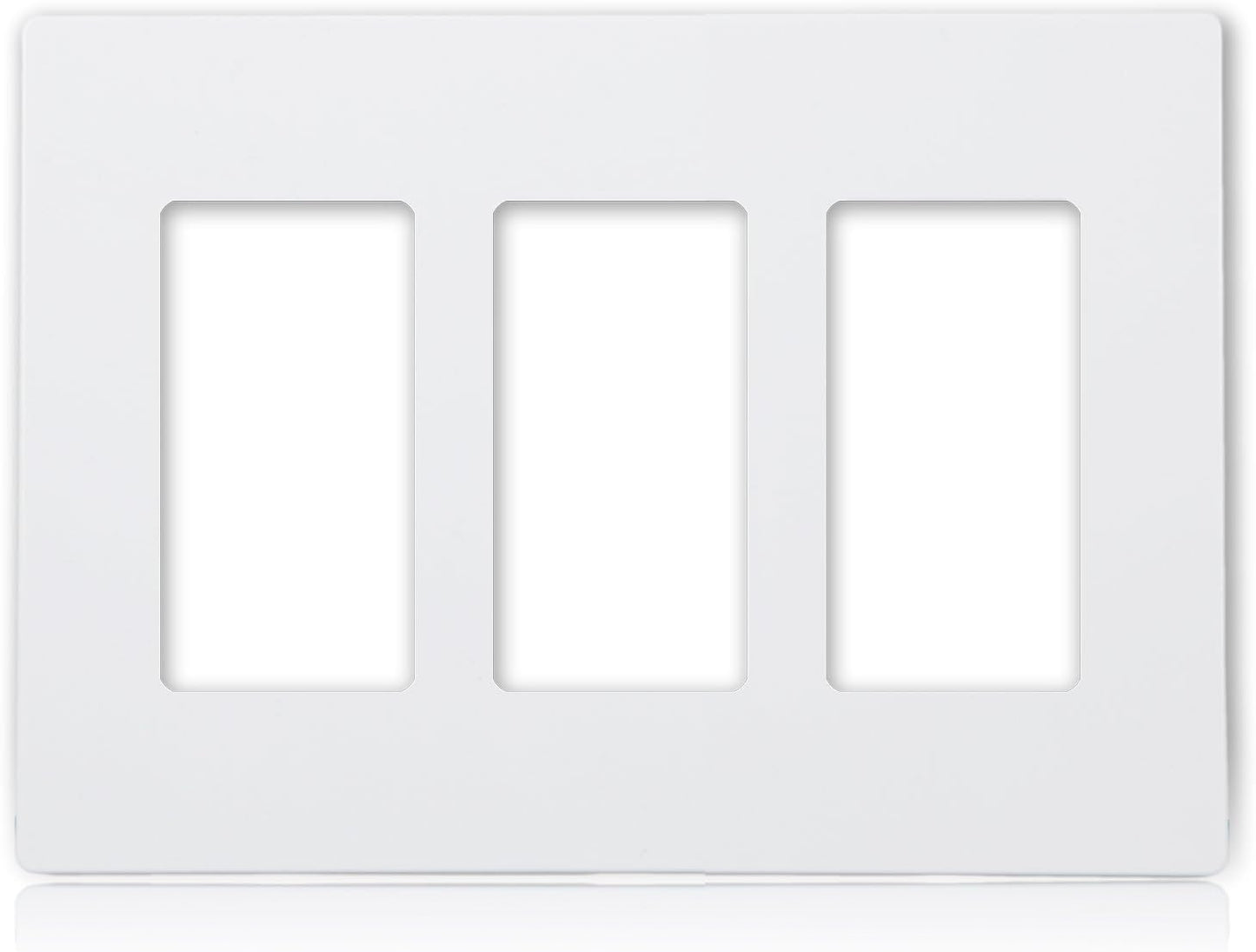 Pack of 10 Maxxima White 3-Gang Decorative Screwless Wall Plates, Standard Size for Triple Outlets