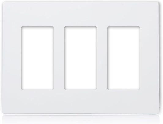 Pack of 10 Maxxima White 3-Gang Decorative Screwless Wall Plates, Standard Size for Triple Outlets