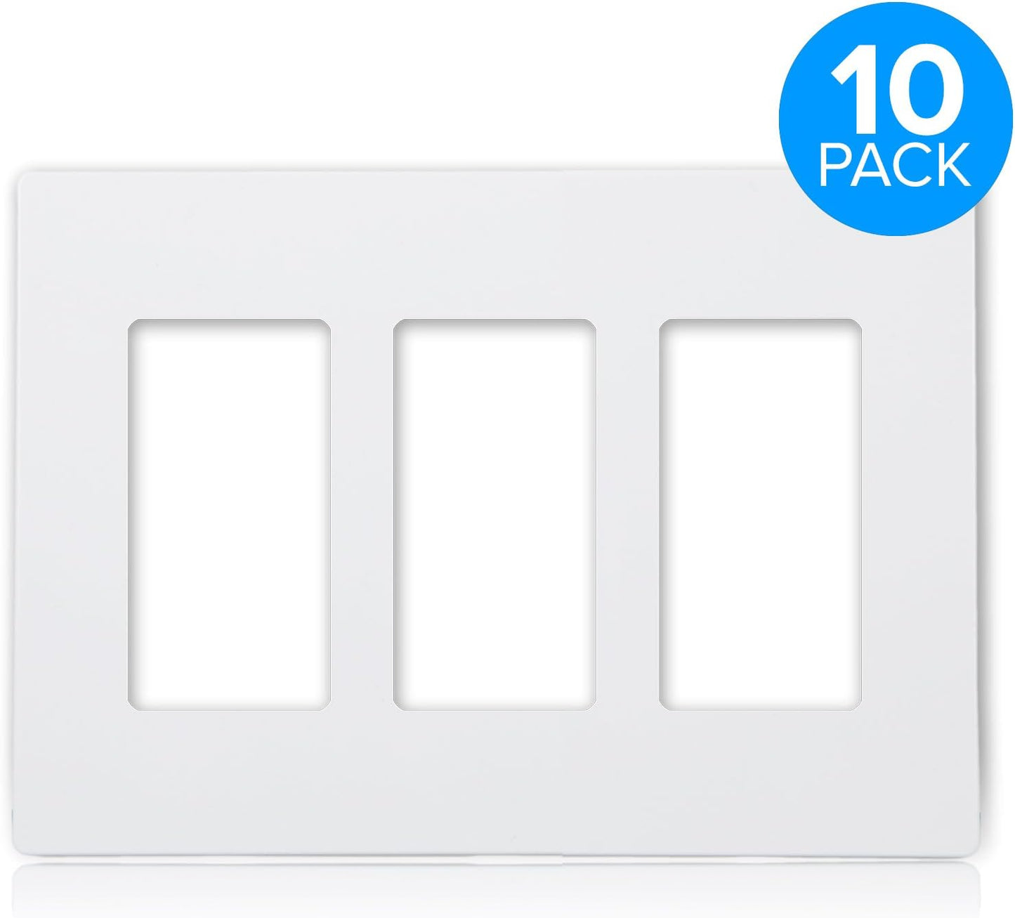 Pack of 10 Maxxima White 3-Gang Decorative Screwless Wall Plates, Standard Size for Triple Outlets