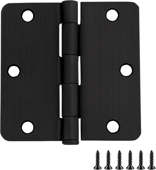 Pack of 10 Oil Rubbed Bronze 1/4" Radius Steel Door Hinges for Interior Doors, 3-1/2" x 3-1/2" - Design House 181388