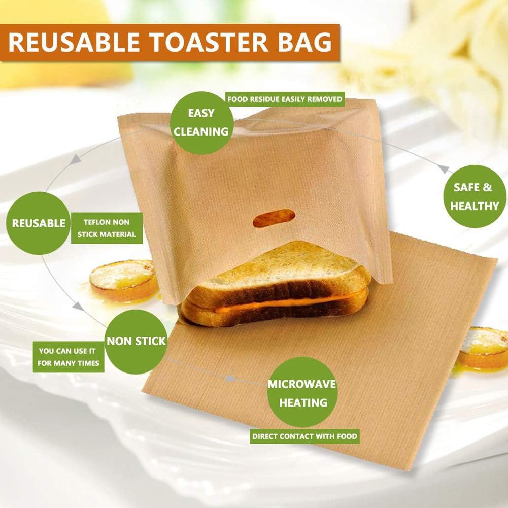 Pack of 10 YOOCOOL Reusable Non Stick Toaster Bags - Heat Resistant, Easy to Clean - Ideal for Grilled Cheese Sandwiches