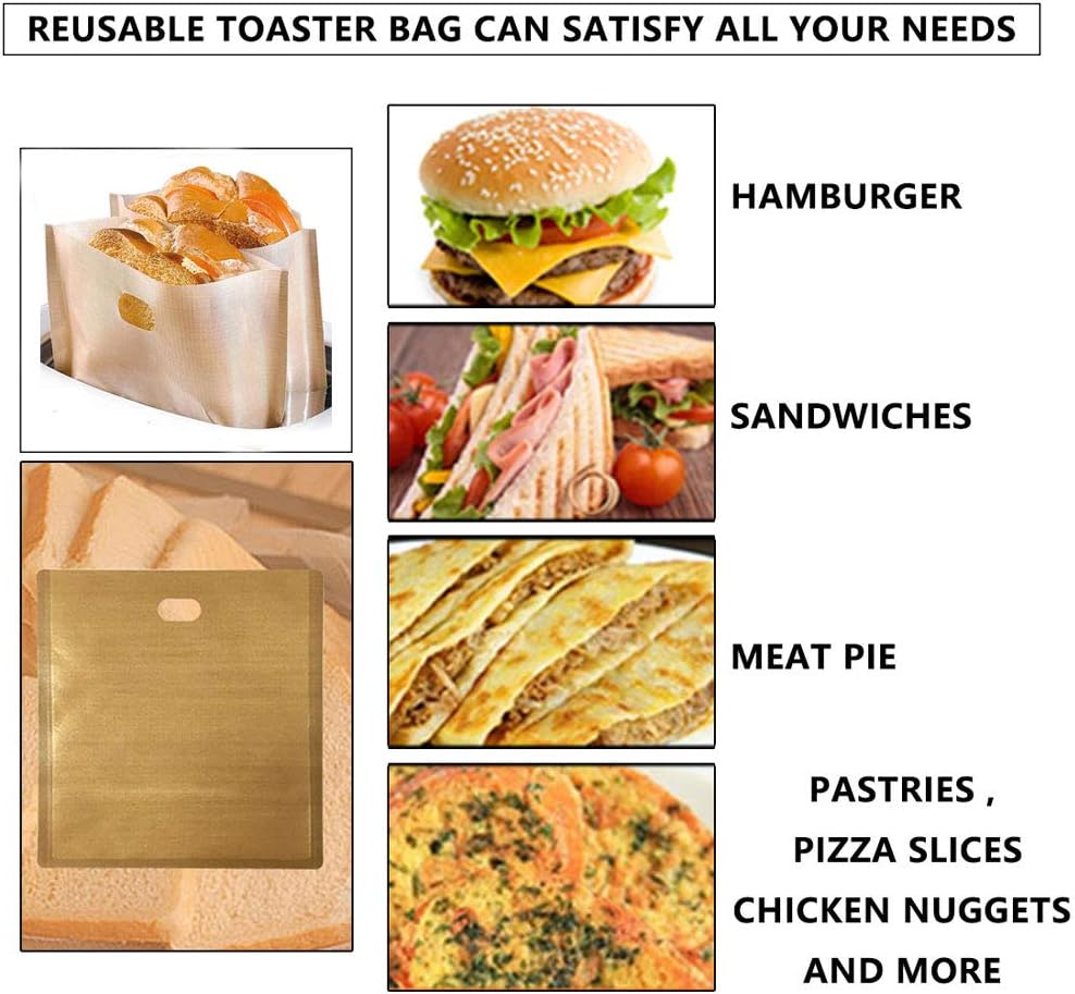 Pack of 10 YOOCOOL Reusable Non Stick Toaster Bags - Heat Resistant, Easy to Clean - Ideal for Grilled Cheese Sandwiches