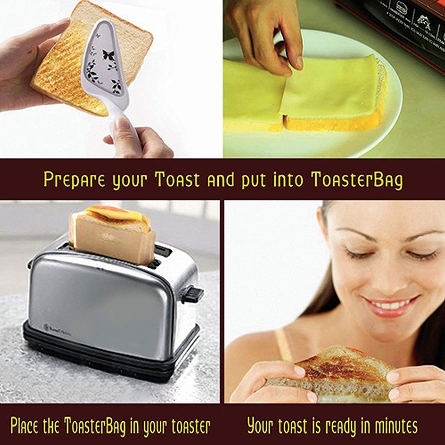 Pack of 10 YOOCOOL Reusable Non Stick Toaster Bags - Heat Resistant, Easy to Clean - Ideal for Grilled Cheese Sandwiches