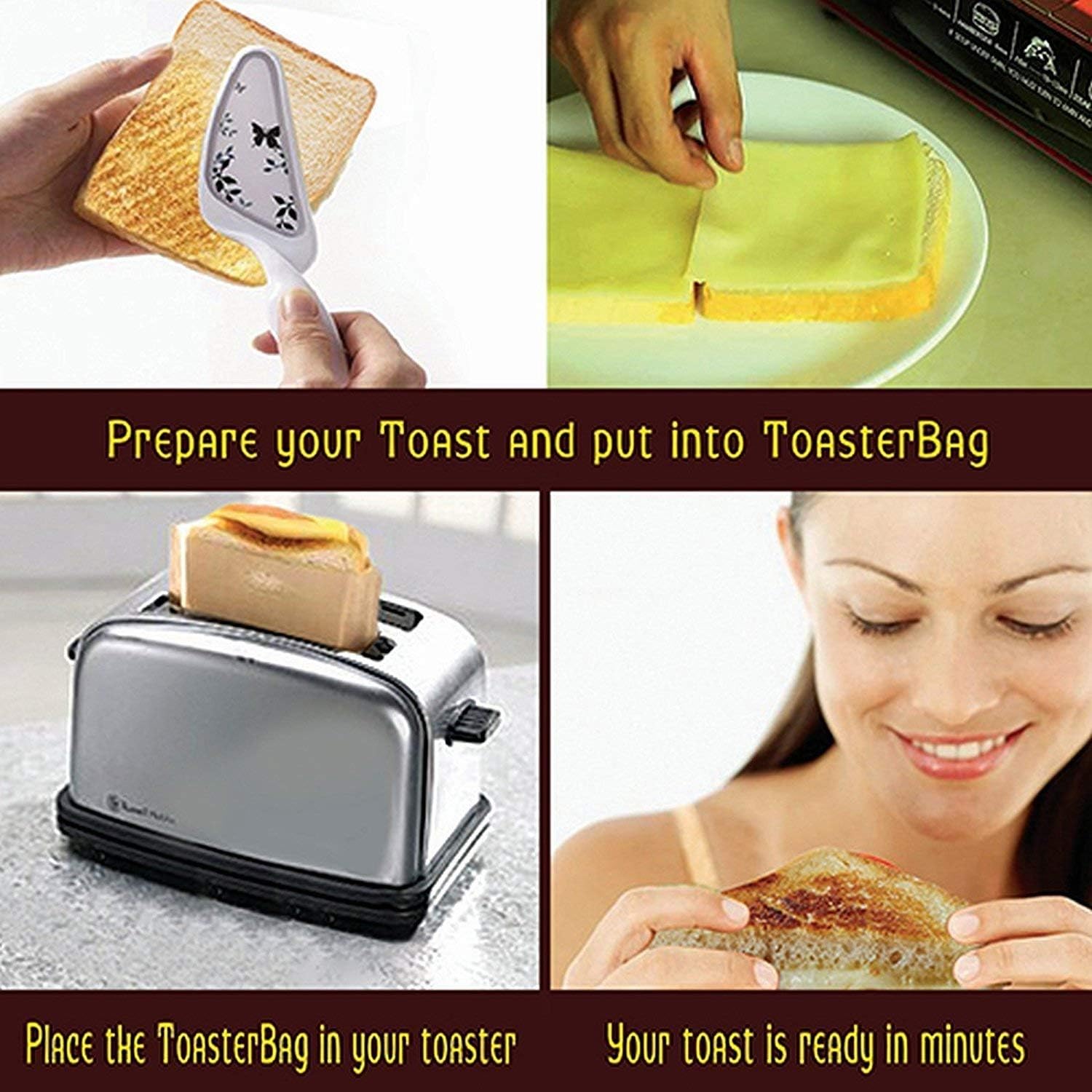 Pack of 10 YOOCOOL Reusable Non Stick Toaster Bags - Heat Resistant, Easy to Clean - Ideal for Grilled Cheese Sandwiches