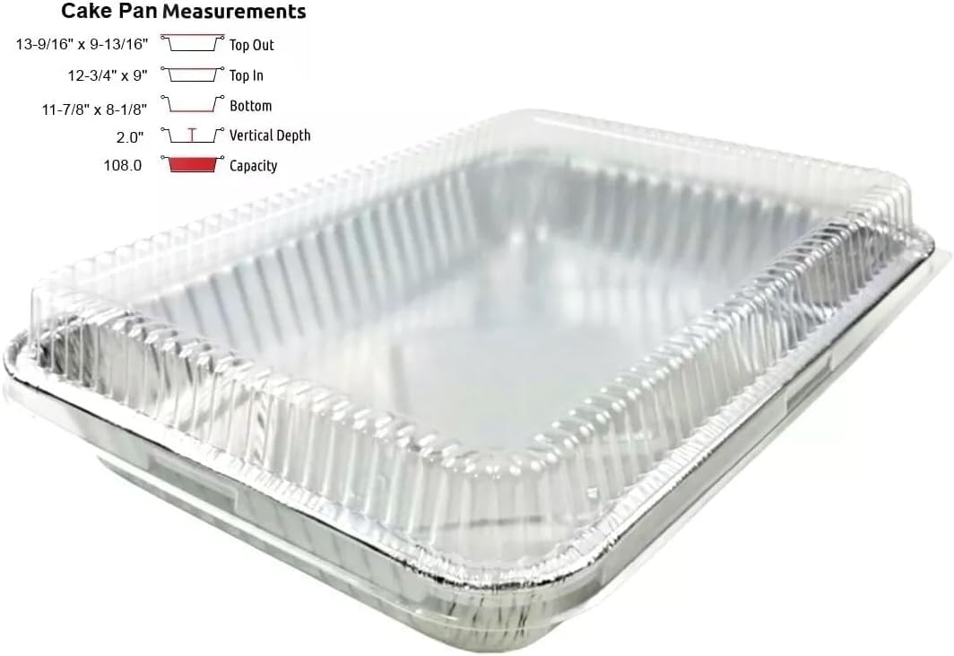 Pack of 100 Sets 13" x 9" x 2" Disposable Aluminum Foil Cake Pans with Dome Lids - Ideal for Baking, Storing Cakes, Casseroles, and Rolls - 108 oz Rectangular Pan - REF# 394