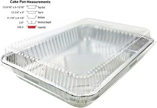 Pack of 100 Sets 13" x 9" x 2" Disposable Aluminum Foil Cake Pans with Dome Lids - Ideal for Baking, Storing Cakes, Casseroles, and Rolls - 108 oz Rectangular Pan - REF# 394