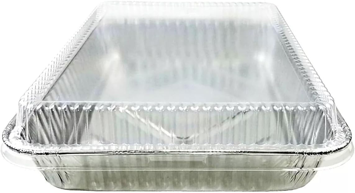 Pack of 100 Sets 13" x 9" x 2" Disposable Aluminum Foil Cake Pans with Dome Lids - Ideal for Baking, Storing Cakes, Casseroles, and Rolls - 108 oz Rectangular Pan - REF# 394