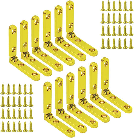 Pack of 12 Alamic Mini 90 Degree Golden Hinges with Screws for Wood & Jewelry Boxes