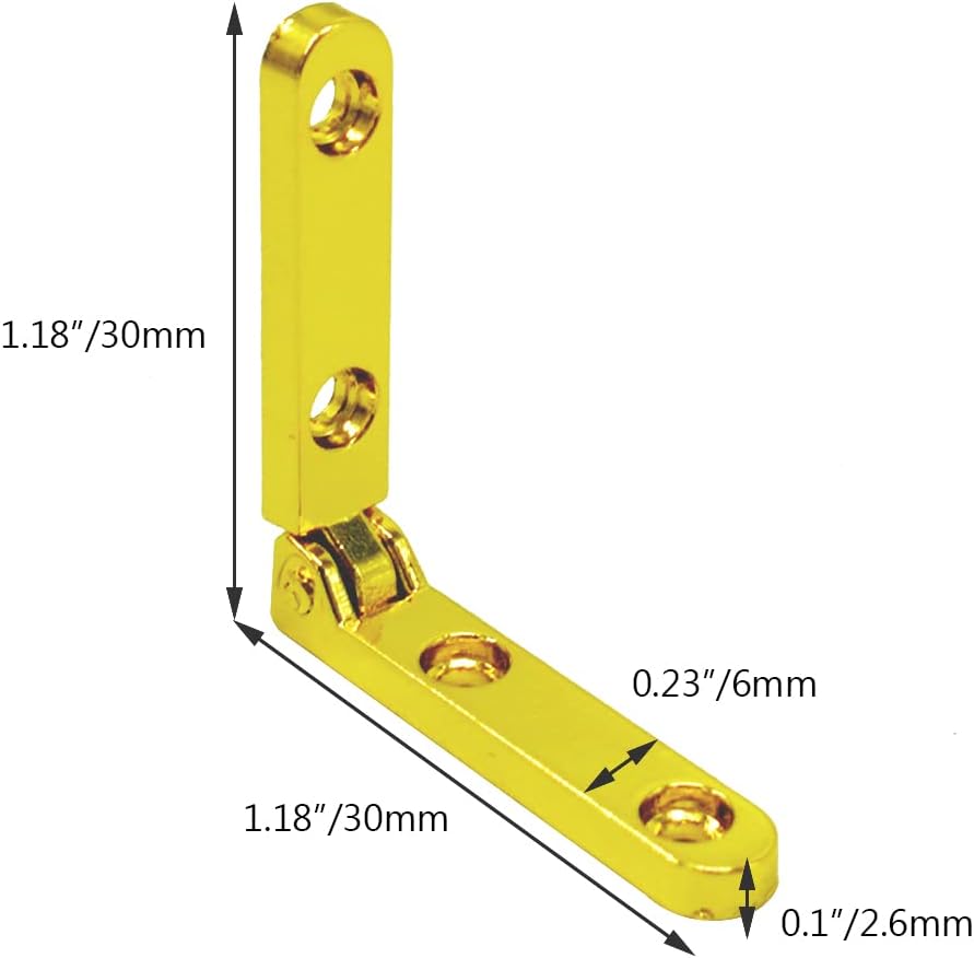 Pack of 12 Alamic Mini 90 Degree Golden Hinges with Screws for Wood & Jewelry Boxes