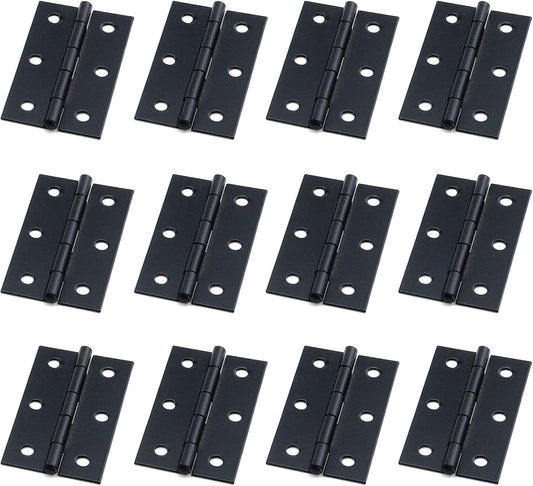 Pack of 12 Black Folding Butt Hinges for Cabinet Gate Closet Doors - 2-2/5" Long