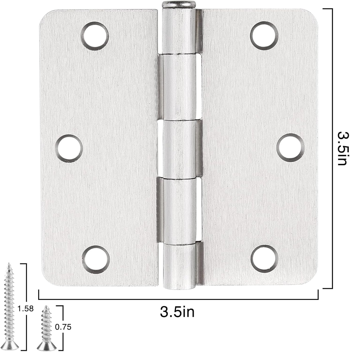 Pack of 12 JIW Satin Nickle Door Hinges - 3.5 inch with 1/4" Radius